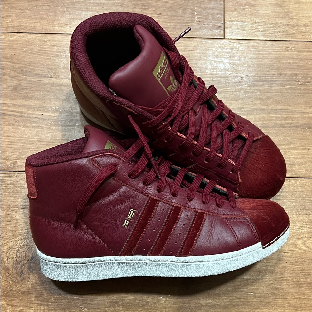 Adidas Pro J Shell Toe Burgundy Leather Velour High Top